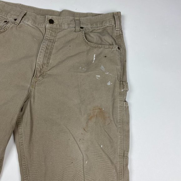 Paint Splattered Carhartt B159 GKH Loose Carpenter Work Pants Mens 38 x 32 Tan - Picture 5 of 13